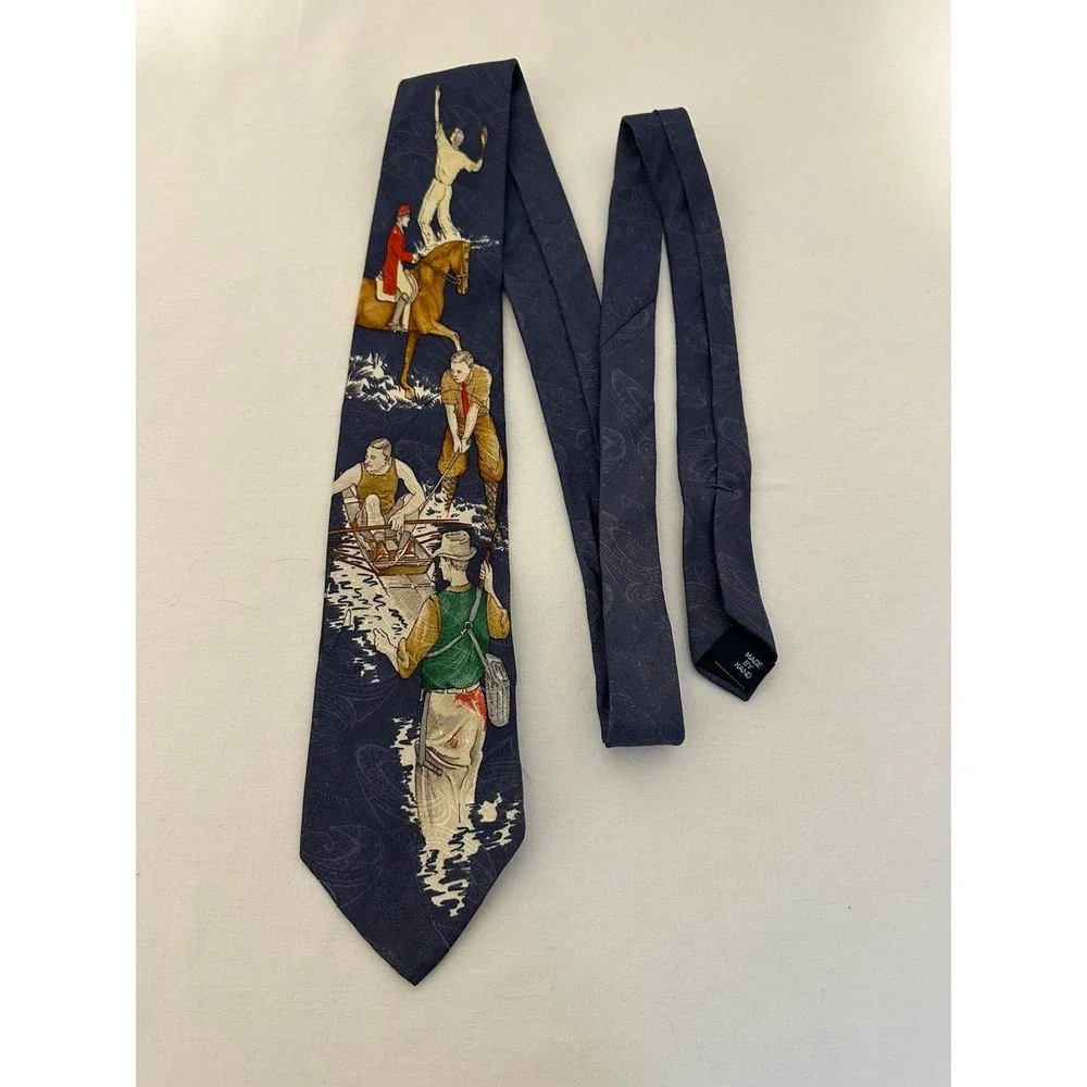Vintage Polo Ralph Lauren Silk Tie Handmade Fly Fishing Rowing Polo Golf‎ Tennis